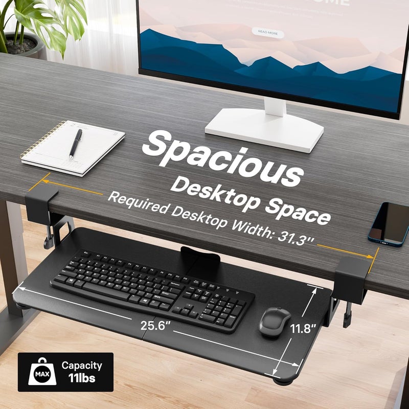BONTEC KMT01 Under Desk Keyboard Tray, Pull-Out Keyboard & Mouse Platform with C-Clamp, 25.6 x 11.8 in Space-Saving Ergonomic Slide-Out Drawer, Black - Image 5